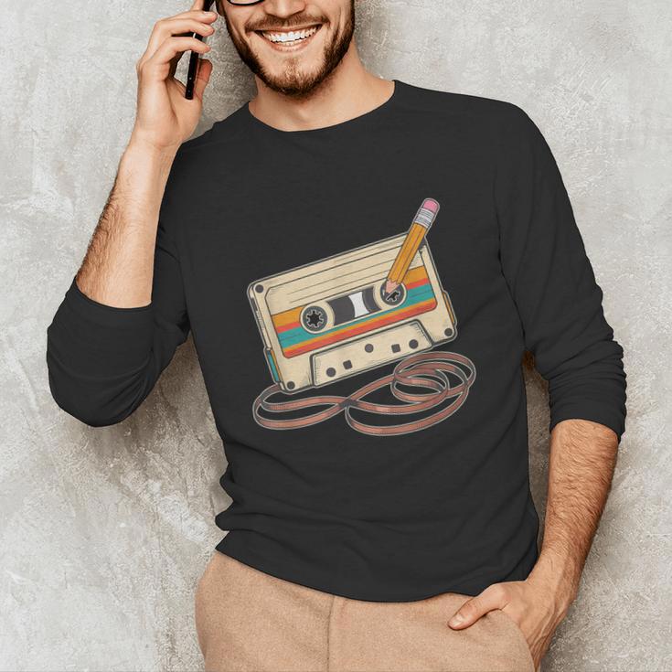 80s 90s Retro Party Costume Nostalgia Cassette Tape Pencil Unisex Long Sleeve T-Shirt