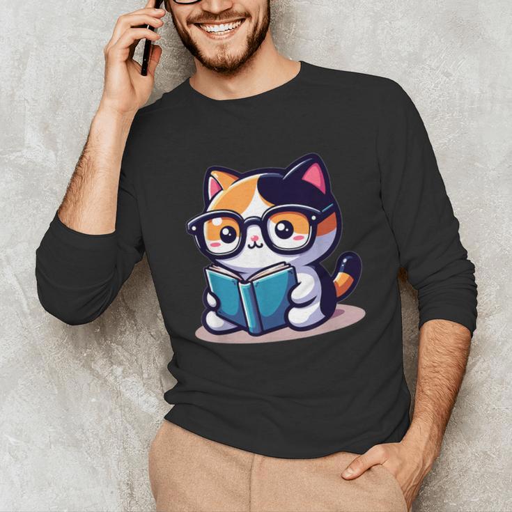 Adorable Book Lover Calico Cat With Reading Glasses Cute For Men Women Kids Unisex Long Sleeve T-Shirt Adorable Book Lover Calico Cat With Reading Glasses Cute For Men Women Kids Unisex Long Sleeve T-Shirt