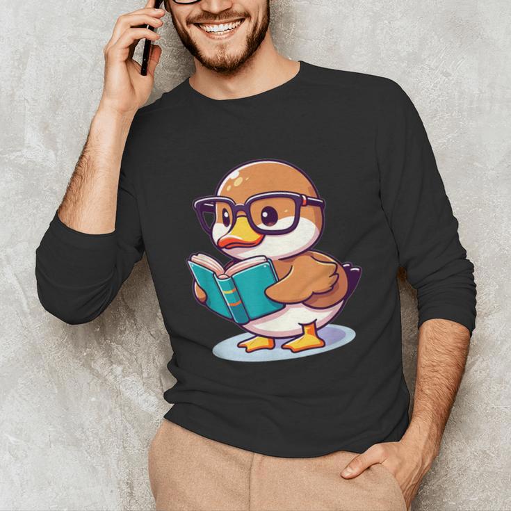 Adorable Book Lover Mallard Duck With Reading Glasses Cute Unisex Long Sleeve T-Shirt