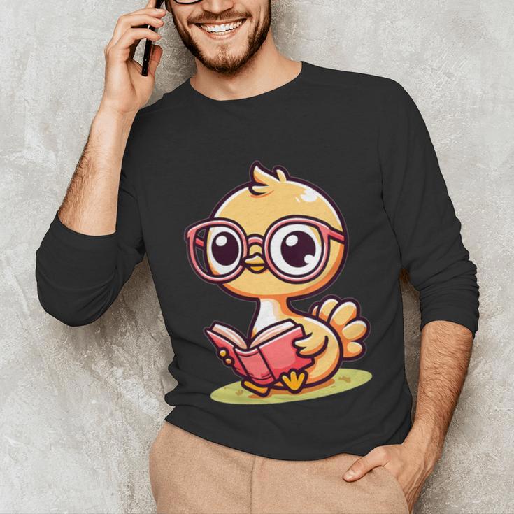 Adorable Book Lover Ostrich With Reading Glasses Cute Unisex Long Sleeve T-Shirt