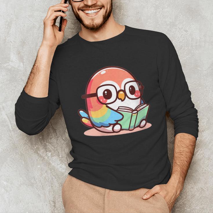 Adorable Book Lover Parrot With Reading Glasses Cute Unisex Long Sleeve T-Shirt