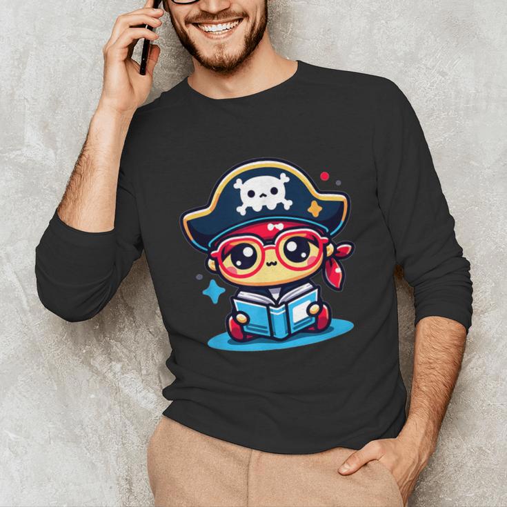 Adorable Book Lover Pirate With Reading Glasses Cute Unisex Long Sleeve T-Shirt