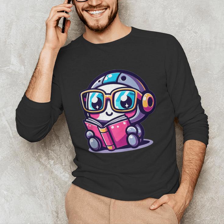 Adorable Book Lover Robot With Reading Glasses Cute Unisex Long Sleeve T-Shirt