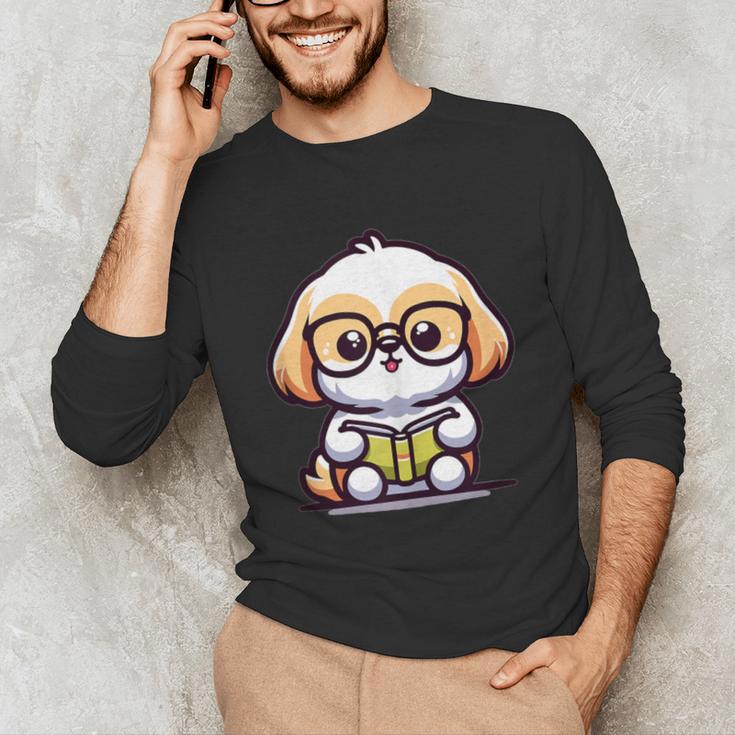Adorable Book Lover Shih Tzu With Reading Glasses Cute Unisex Long Sleeve T-Shirt