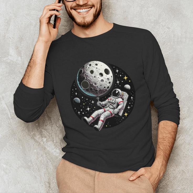Astronaut Aesthetic Holding Moon Balloon Planets Introvert Unisex Long Sleeve T-Shirt