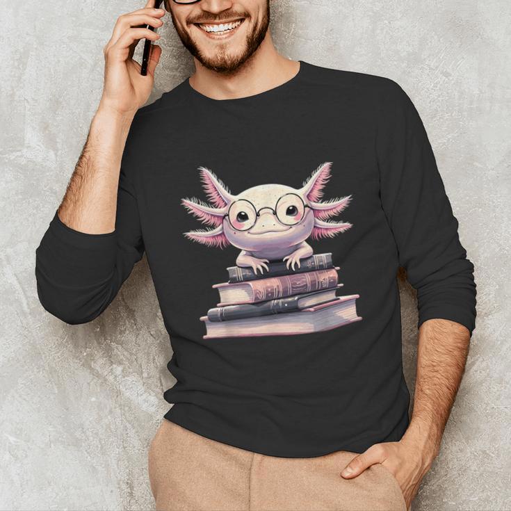 Axolotl Books Readsalotl Reading Bookworm Kawaii Axolotl Unisex Long Sleeve T-Shirt