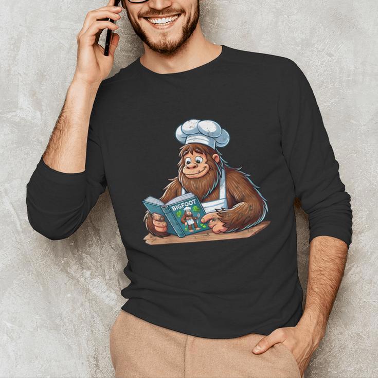 Bigfoot Reading a Cookbook Unisex Long Sleeve T-Shirt Bigfoot Reading a Cookbook Unisex Long Sleeve T-Shirt