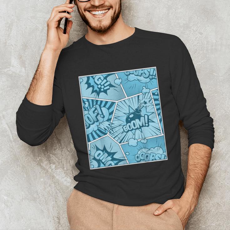 Blue Comic Book Blue Graphic Unisex Long Sleeve T-Shirt