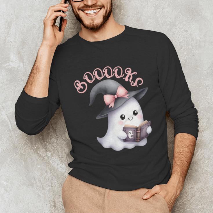 Boo Ghost Books Coquette Bow Halloween Women School Teacher Unisex Long Sleeve T-Shirt