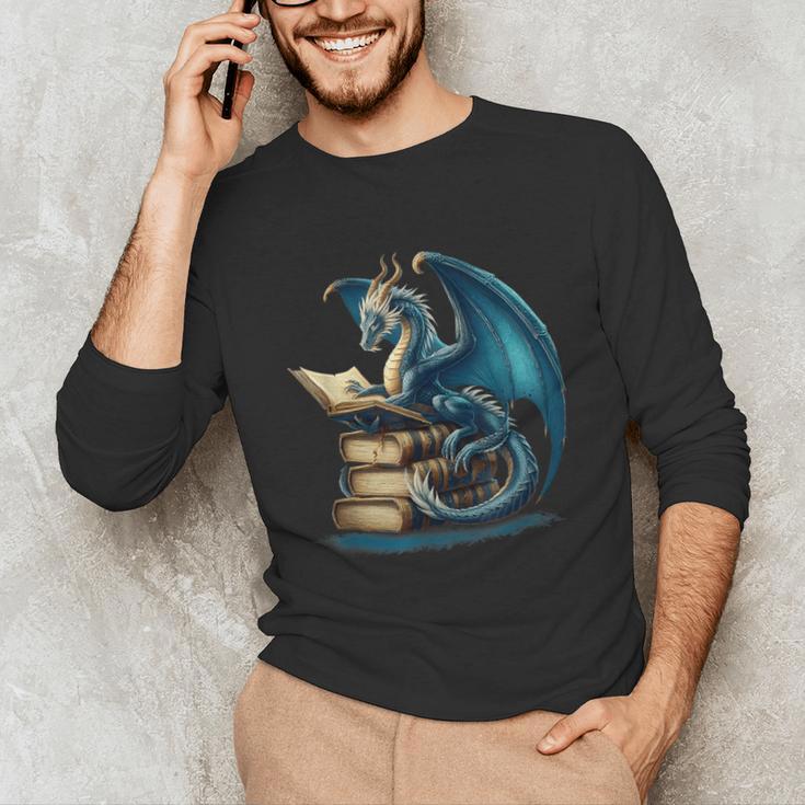 Book Lover Bookworm Reading Books Dragon Sci-Fi Character Unisex Long Sleeve T-Shirt