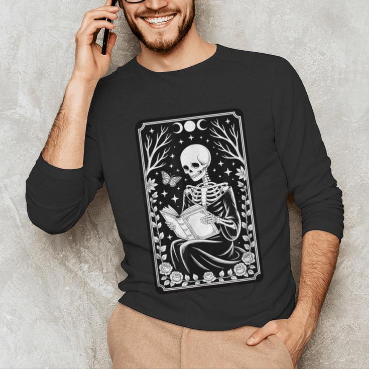 Book Lover The Reader Tarot Card Skeleton Reading Unisex Long Sleeve T-Shirt