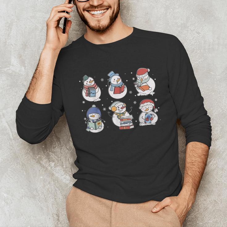 Book Lover Teacher Snowman Reading Books Christmas Winter Unisex Long Sleeve T-Shirt