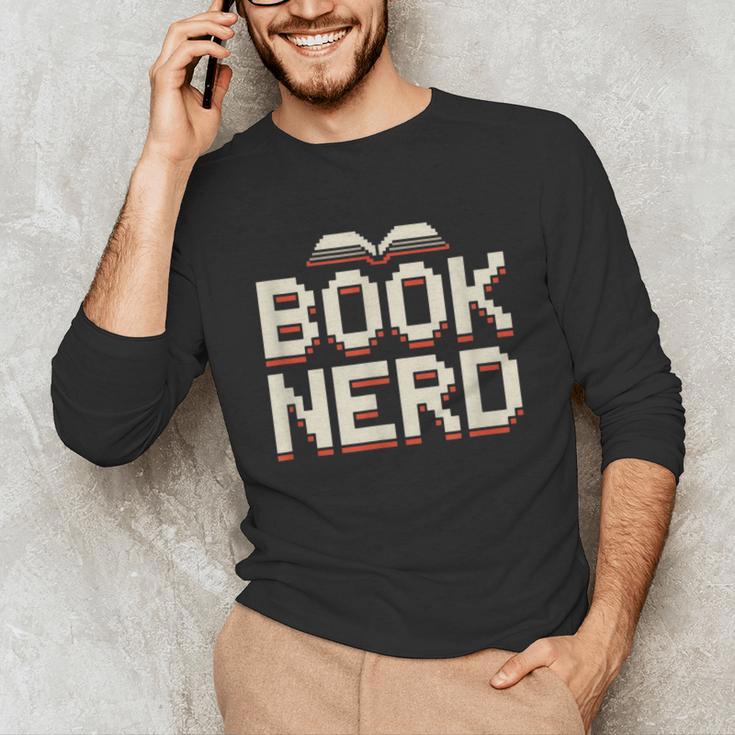 Book Nerd Retro Pixel Reading Librarian Aesthetic Unisex Long Sleeve T-Shirt