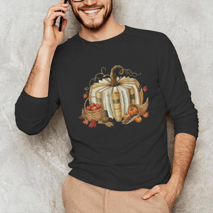 Book Pumpkin Fall Reading Thanksgiving Teacher Librarian Unisex Long Sleeve T-Shirt