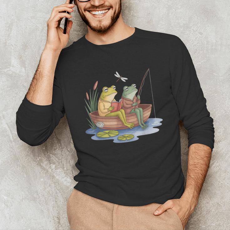 Book Shirt Frog Toad Fishing Vintage Book Frog Unisex Long Sleeve T-Shirt