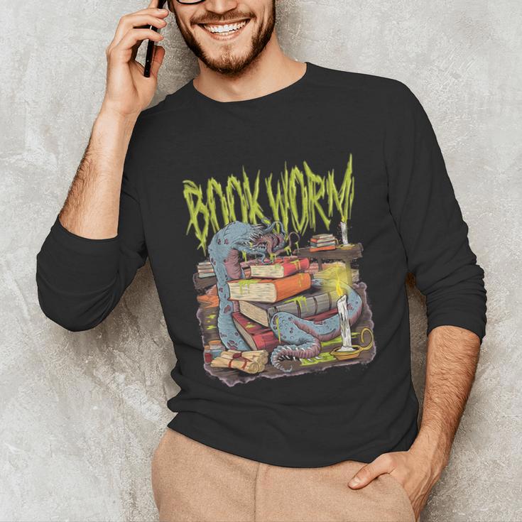 Graphic Book Worm Monster Horror Reading Book Lover Unisex Long Sleeve T-Shirt