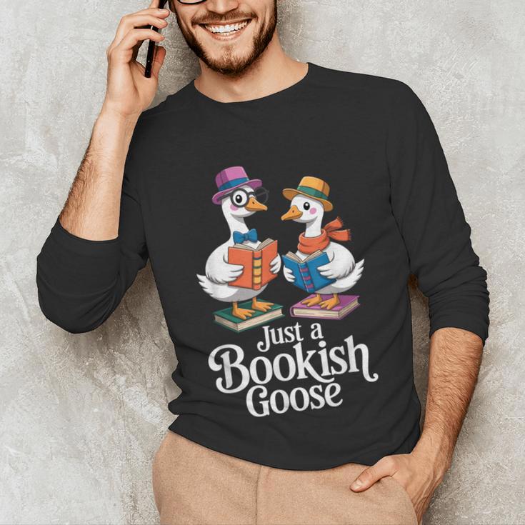 Bookish Goose Cute Geese With Hats Reading Books Unisex Long Sleeve T-Shirt