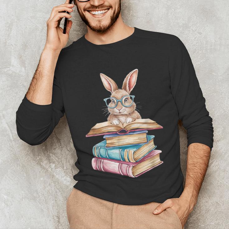 Books Bookworm Reader Book Cute Reading Bunny With Glasses Unisex Long Sleeve T-Shirt