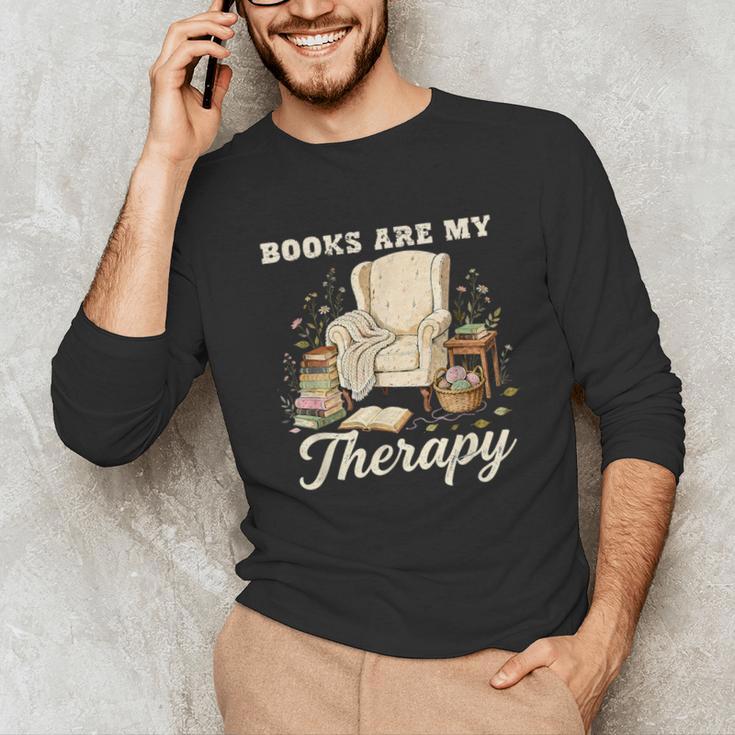 Books Are My Therapy Cozy Reading Chair Artwork Unisex Long Sleeve T-Shirt