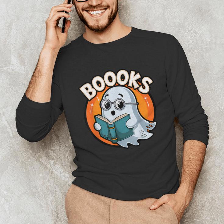 BOOOKS Cute Ghost Reading Books Halloween Unisex Long Sleeve T-Shirt