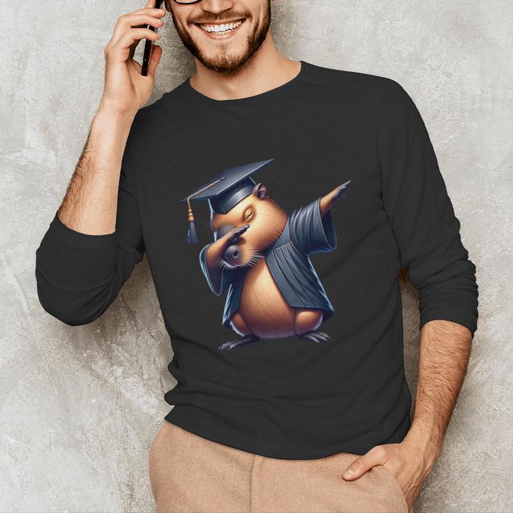Capybara Graduation Dabbing Capy Wearing Graduate Gown Unisex Long Sleeve T-Shirt