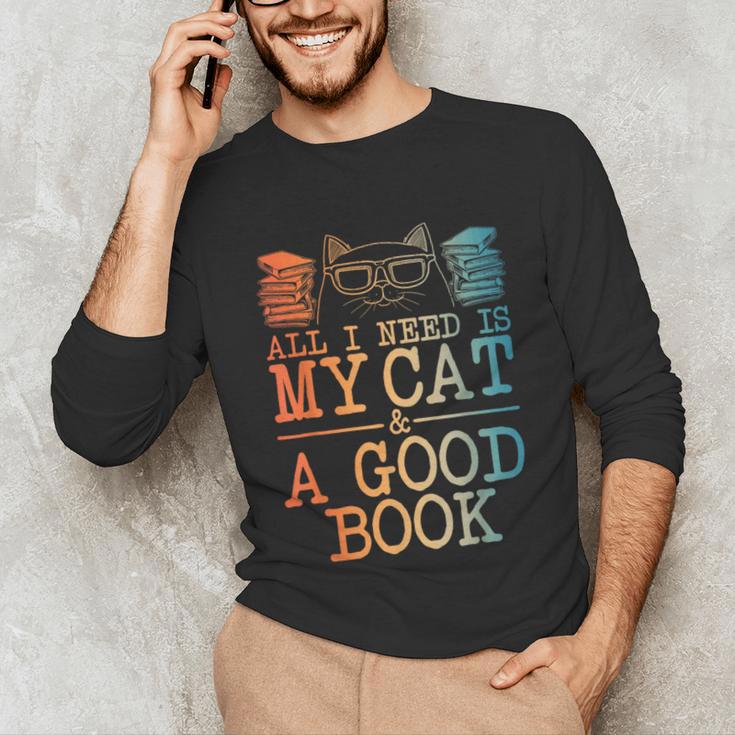 Cat & Book Art For Men Women Cat Librarian Novel Book Lover Unisex Long Sleeve T-Shirt
