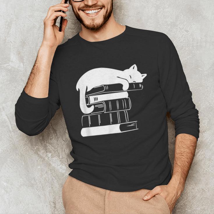 Cat Book Books And Cats Cat Lover Cat Mom Book Lovers Unisex Long Sleeve T-Shirt