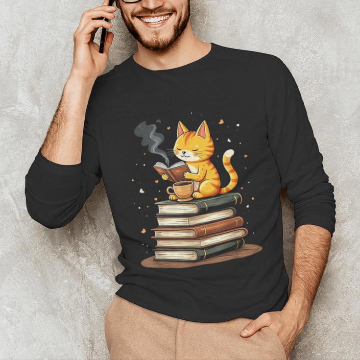 Cat Reading Books Unisex Long Sleeve T-Shirt