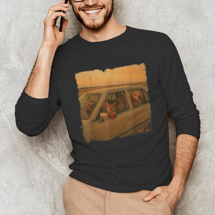 Cat Sloth Dog Retro Nostalgia Roadtrip Photo Unisex Long Sleeve T-Shirt Cat Sloth Dog Retro Nostalgia Roadtrip Photo Unisex Long Sleeve T-Shirt