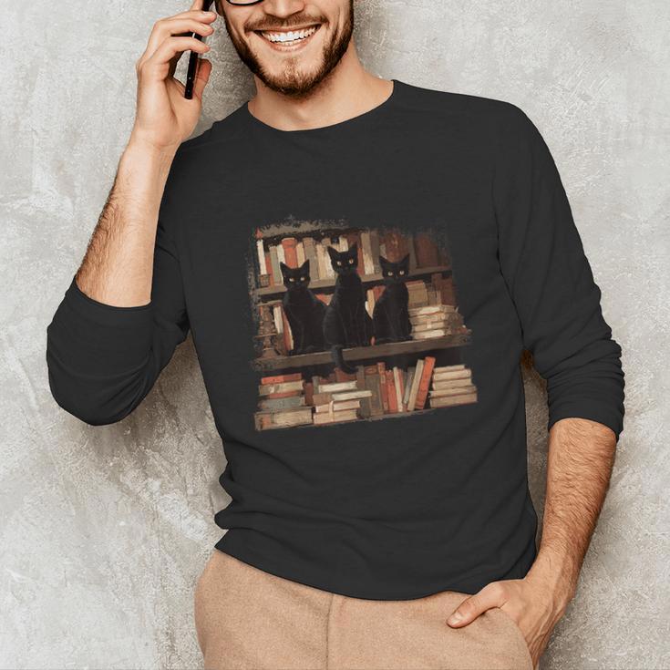 Cats Antique Books Academia Library Aesthetic Bookworm Unisex Long Sleeve T-Shirt