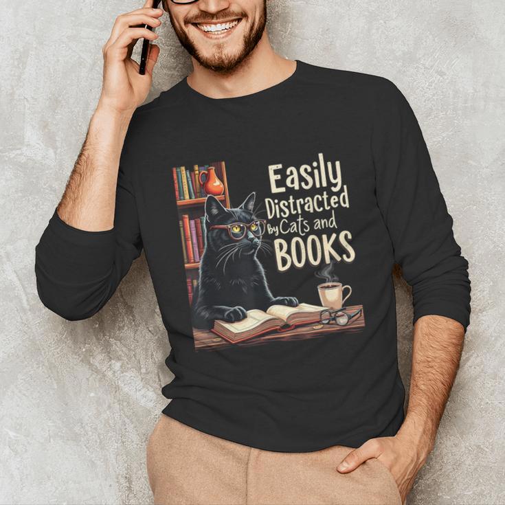 Cats And Books Book & Cat Lover Easily Distracted By Unisex Long Sleeve T-Shirt