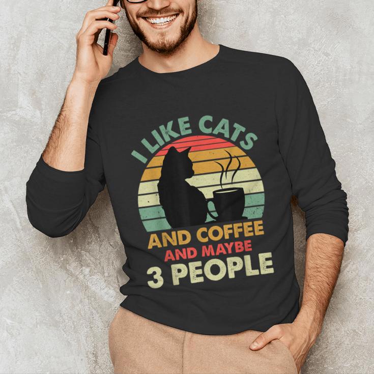 Cats Coffee & 3 People Tee Cute Font Introvert Humor Unisex Long Sleeve T-Shirt Cats Coffee & 3 People Tee Cute Font Introvert Humor Unisex Long Sleeve T-Shirt