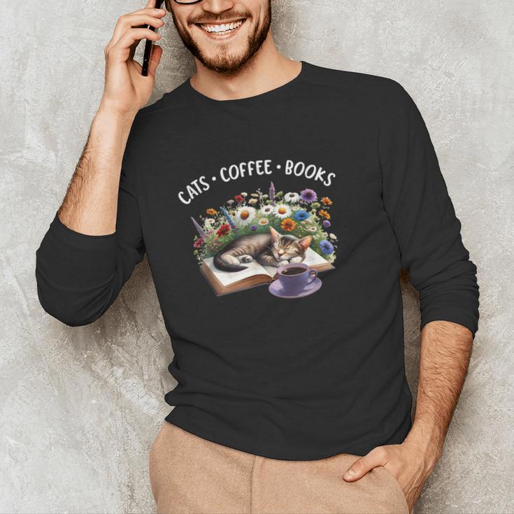 Cats Coffee Books Unisex Long Sleeve T-Shirt