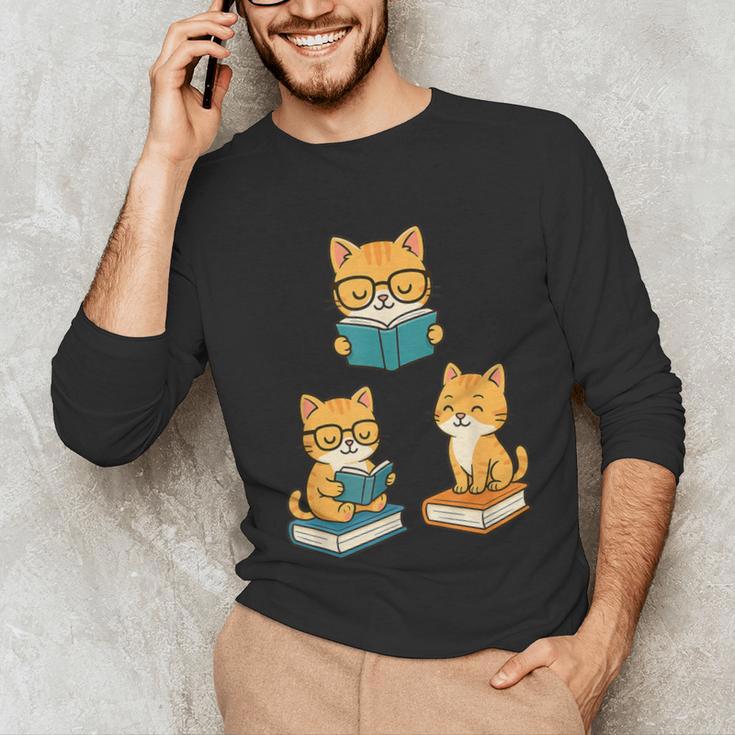 Cats Reading Book Lover Reading Bookworm Reader Unisex Long Sleeve T-Shirt