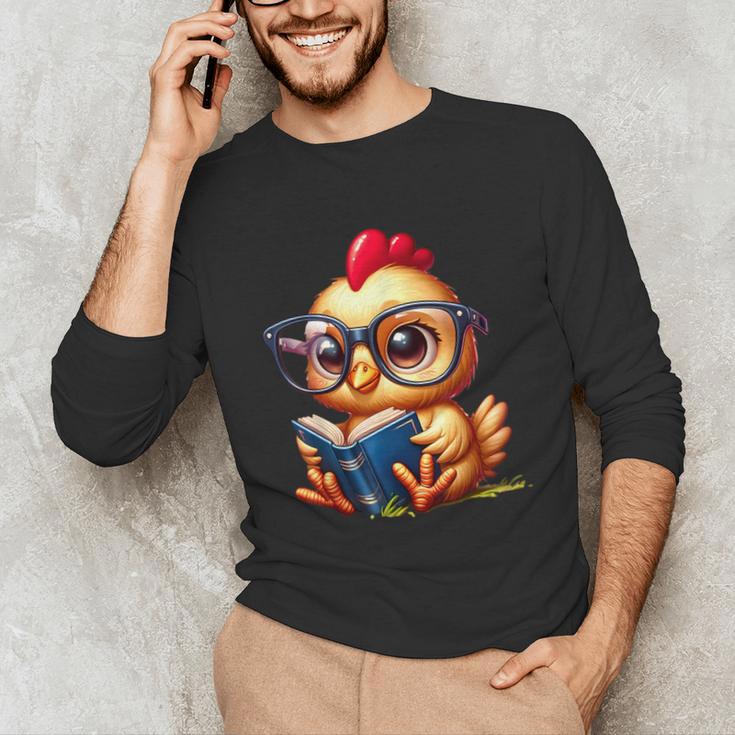 Chicken Reading a Book Farm Animal Chick Unisex Long Sleeve T-Shirt