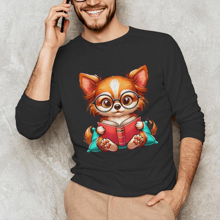 Chihuahua Reading a Book Dog Unisex Long Sleeve T-Shirt Chihuahua Reading a Book Dog Unisex Long Sleeve T-Shirt