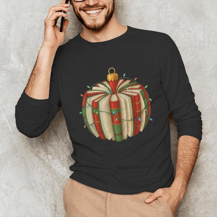 Christmas Book Ornament Lights Holiday Reading Lover Teacher Unisex Long Sleeve T-Shirt