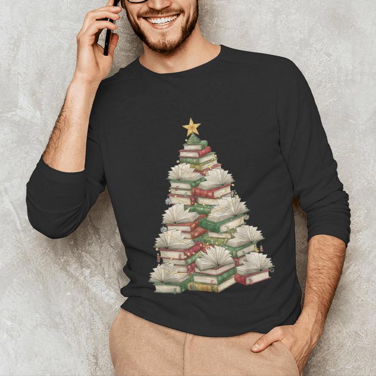Christmas Book Tree Teacher Book Lover Xmas Librarian Unisex Long Sleeve T-Shirt