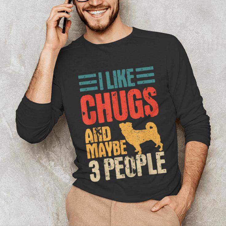 Chug Dog Retro Vintage Pughuahua Owner Fur Parent Introvert Unisex Long Sleeve T-Shirt