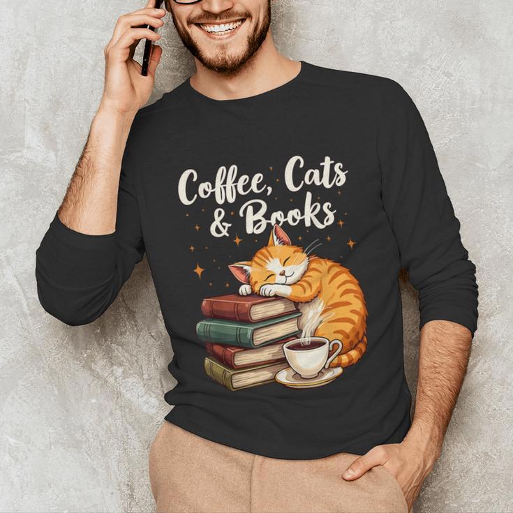 Coffee Cats & Books Lover For Women & Girls Coffee Unisex Long Sleeve T-Shirt