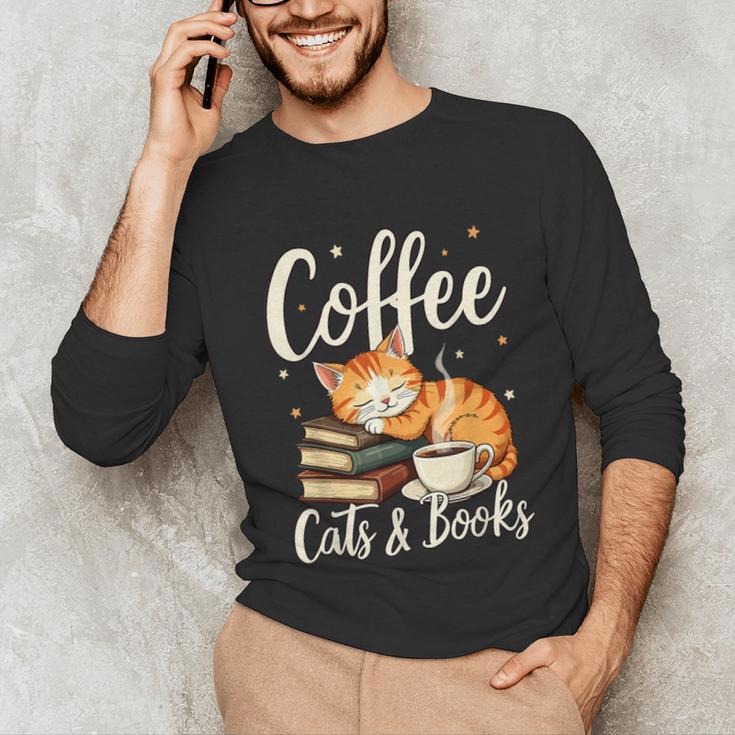 Coffee Cats And Books Lover For Women & Men Coffee Unisex Long Sleeve T-Shirt