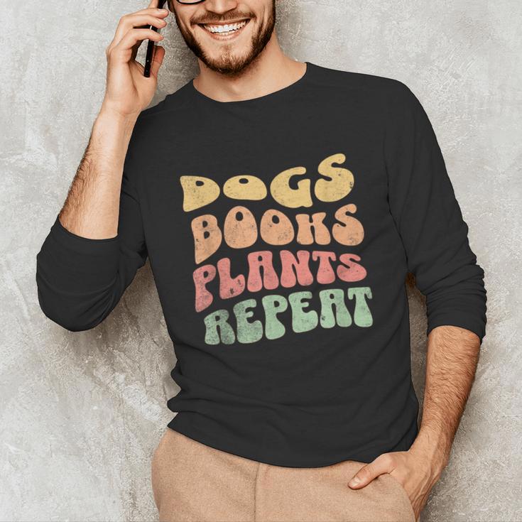 Colorful Dogs Books Plants Repeat Unisex Long Sleeve T-Shirt Colorful Dogs Books Plants Repeat Unisex Long Sleeve T-Shirt