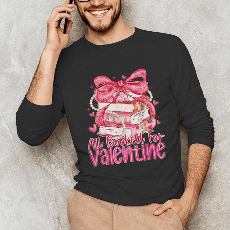 Coquette Bow All Booked For Valentines Teacher Book Unisex Long Sleeve T-Shirt