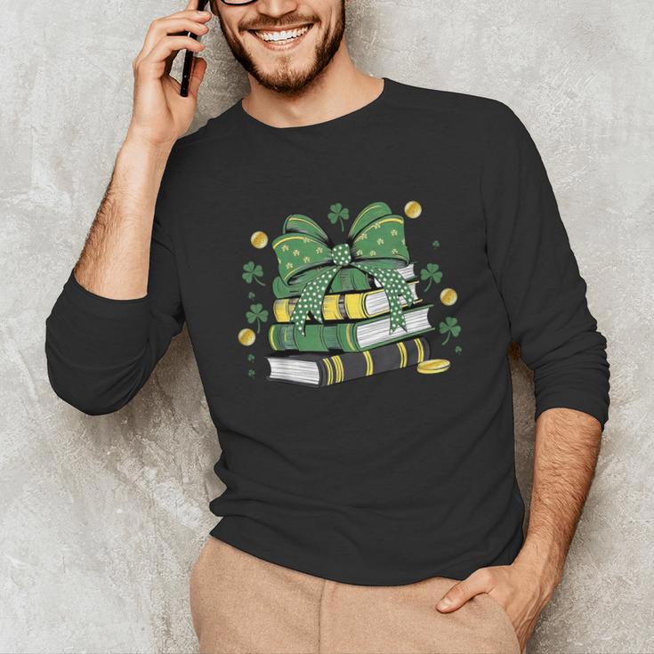 Coquette Bow Books St Patrick's Shamrock Bookworm Librarian Unisex Long Sleeve T-Shirt