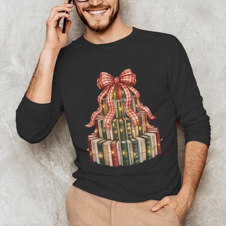 Coquette Christmas Book Tree Xmas Lights Librarian Teacher Unisex Long Sleeve T-Shirt