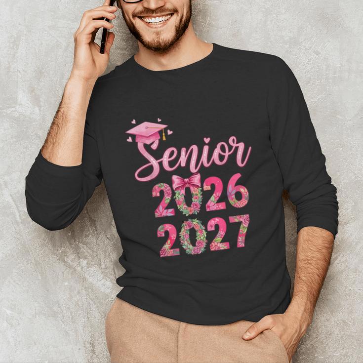 Coquette Pink Bow Flowers Senior 2026 2027 Graduation Unisex Long Sleeve T-Shirt