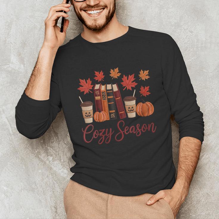 Cozy Season Autumn Leaves Books Pumpkins Fall Halloween Unisex Long Sleeve T-Shirt Cozy Season Autumn Leaves Books Pumpkins Fall Halloween Unisex Long Sleeve T-Shirt