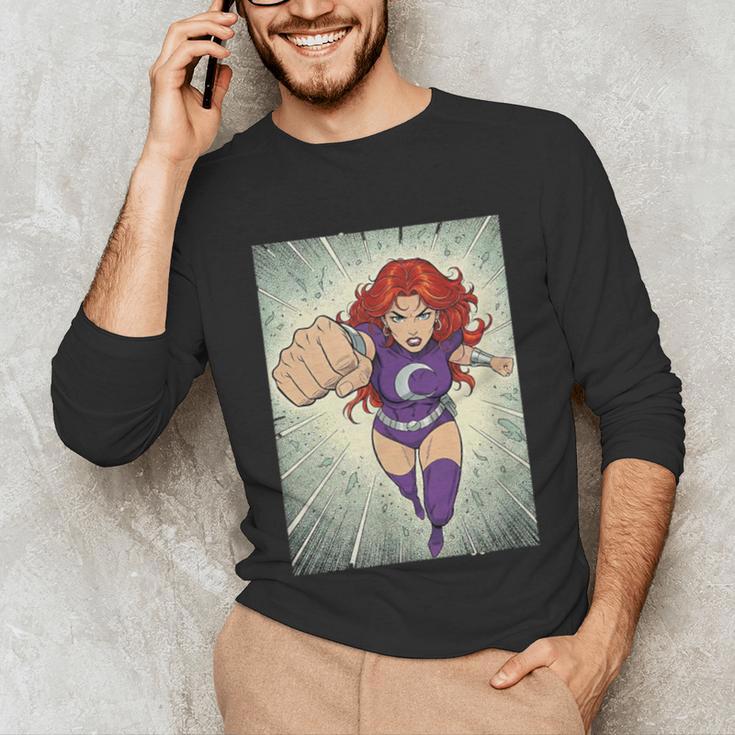 The Crimson Crescent 90s Retro Comic Book Superheroine Art Unisex Long Sleeve T-Shirt