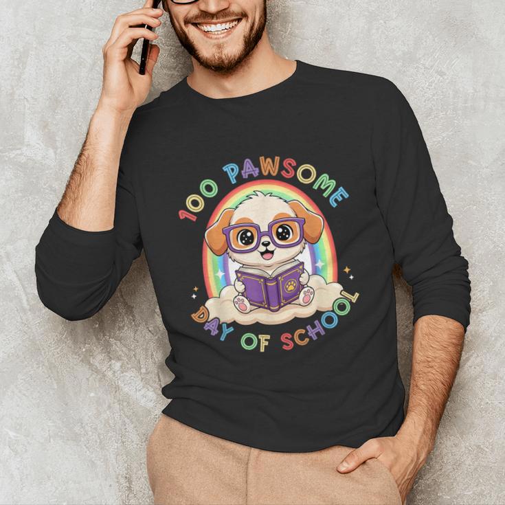 Cute 100th Day Of School 100 Days Dog Reading Book Rainbow Unisex Long Sleeve T-Shirt