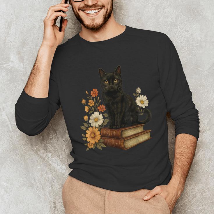Cute Cat Book Flowers Unisex Long Sleeve T-Shirt Cute Cat Book Flowers Unisex Long Sleeve T-Shirt